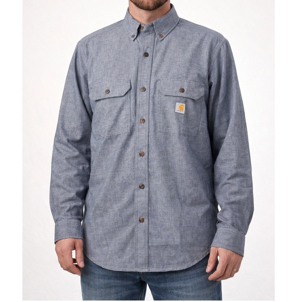 Carhartt MED Loose Fit Midweight Chambray Long Sleeve Button Up Shirt Men